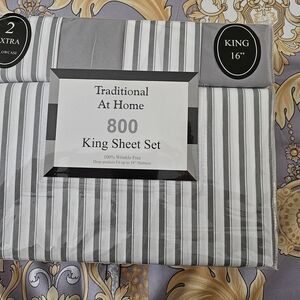 Gray Striped King Sheets Classic Design